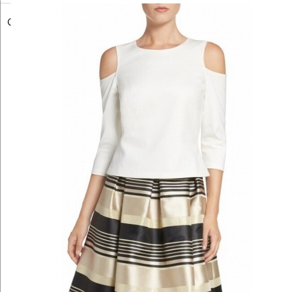 Eliza J Ivory Cold-Shoulder Ponte Knit Blouse